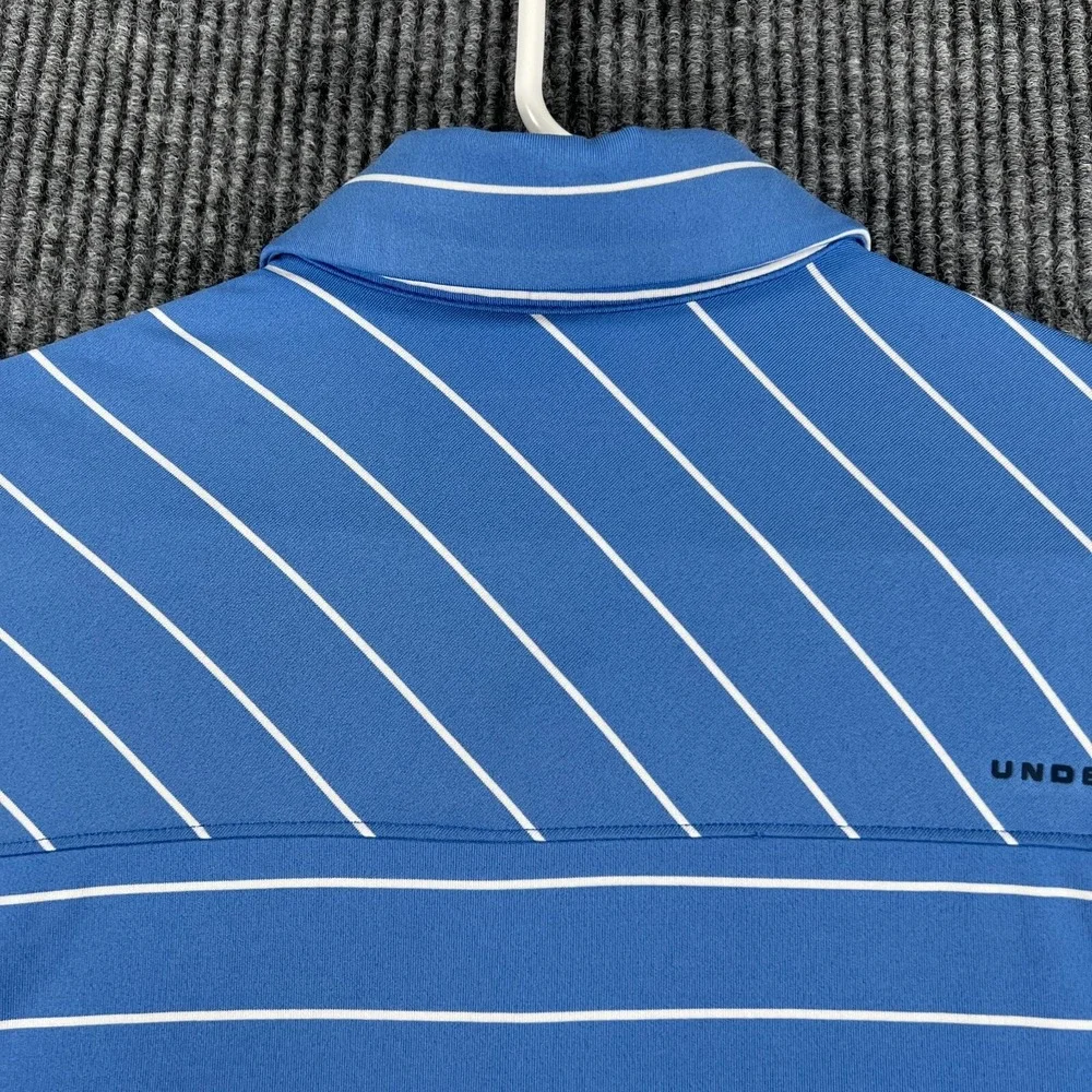 Under Armour Polo‎ Shirt Mens Medium Blue Striped Short Sleeve Loose Fit Heat